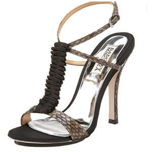 Badgley Mischka black ruffle snakeskin heels